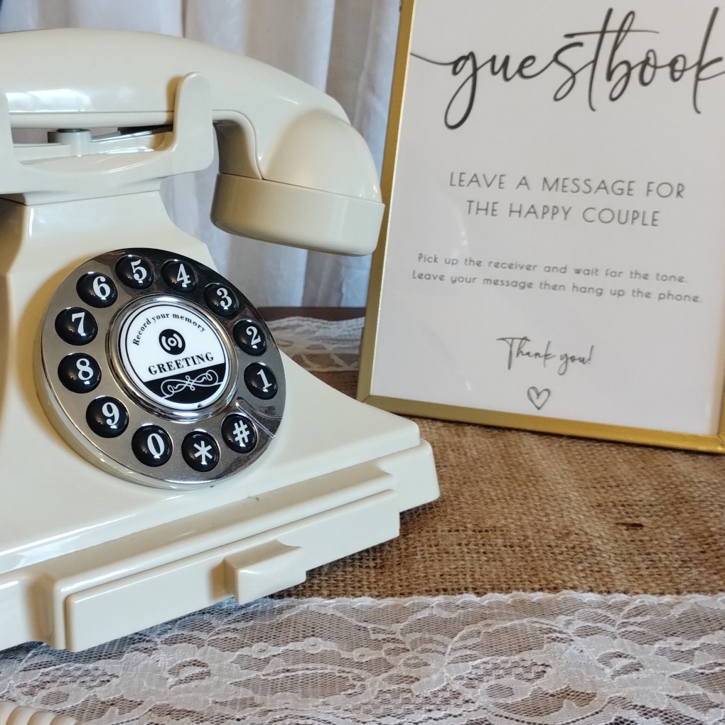 Audio guestbook set on a rustic table